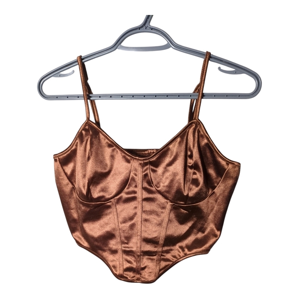Shein Satin‎ Corset Tank Top Bronze Size Large Adjustable Straps